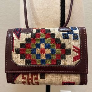 Vintage Handwoven Leather  Crossbody  Trifold Wallet